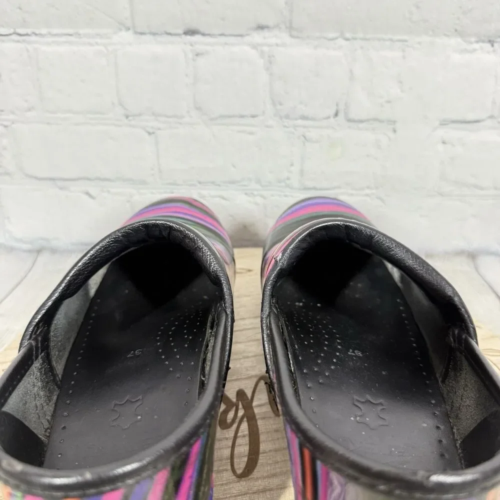 Dansko Professional Clogs Size 37 EU 6.5-7 US Rainbow Stripe Patent Leather Shoe